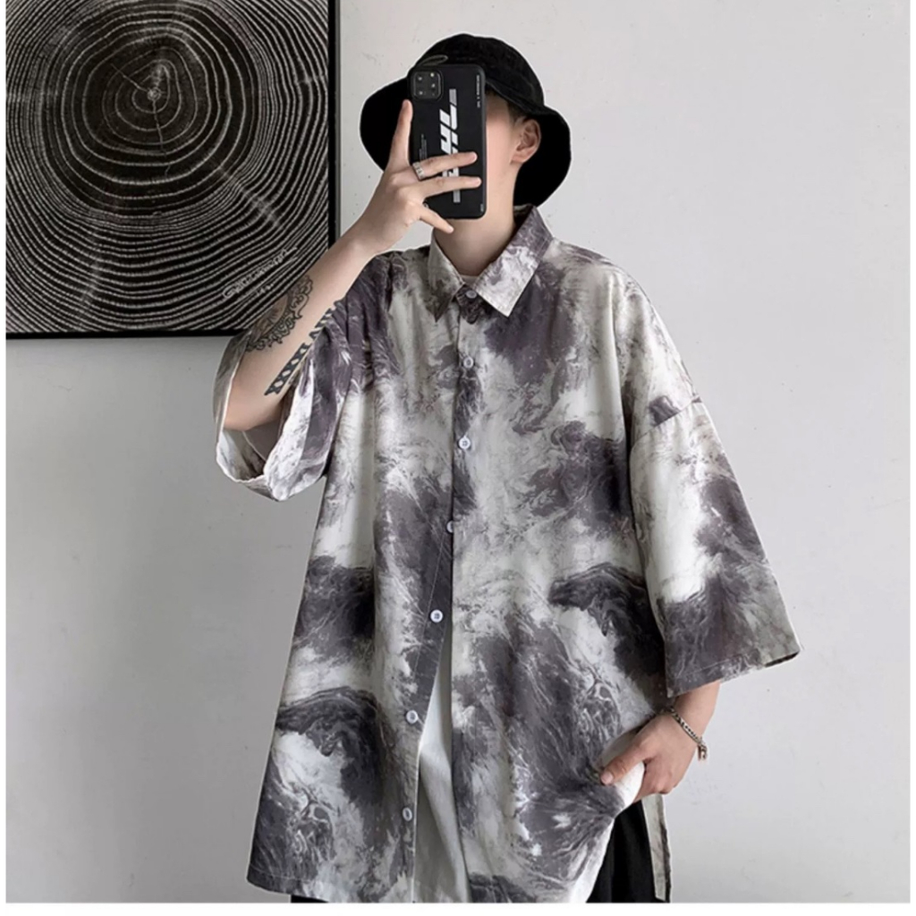 เสื้อเชิ๊ตลายหินอ่อน ลายดอกไม้ เนื้อผ้าดี ผ้าไม่หนาไม่บาง สไตส์เกาหลี ใส่เที่ยวทะเล