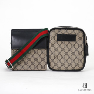 GUCCI BELT BAG 2 PIECES BROWN GG SUPREME MONOGRAM GHW