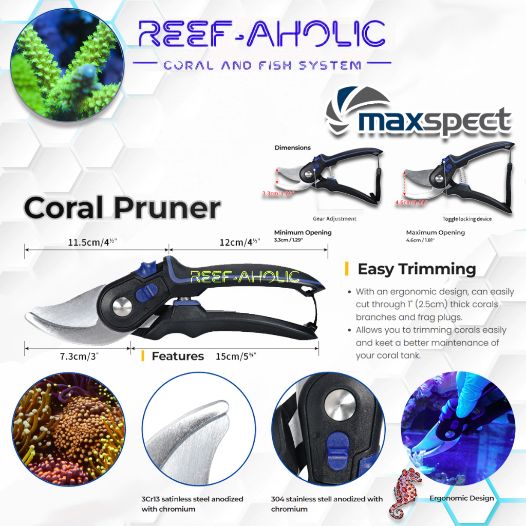 Reef-Aholic Maxspec Coral Pruner คีมตัดปะการัง สำหรับพวกที่กิ่งก้านใหญ่ๆ ต้องใช้ตัวนี้เท่านั้น สแตนเลสชุบอโนไดซ์
