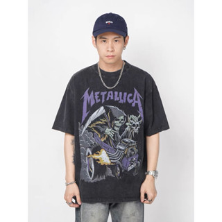 เสื้อยืดโอเวอร์ไซส์ metallica เสื้อผ้าแฟชั่น สตรีท y2k อปป้า เกาหลี
