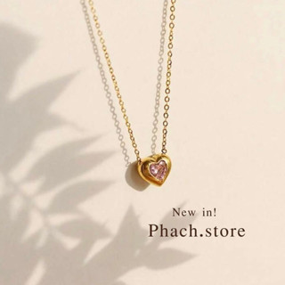 สร้อยคอมินิมอลจี้หัวใจสีชมพู -stainless steel necklace