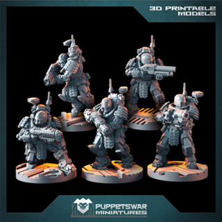 Bushi Prime Recon Gunners - 3d print miniature board game model war game -  Puppetswar Miniatures