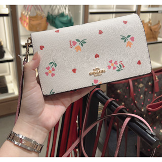 กระเป๋า COACH  Anna Foldover Clutch Crossbody With Heart Petal Print