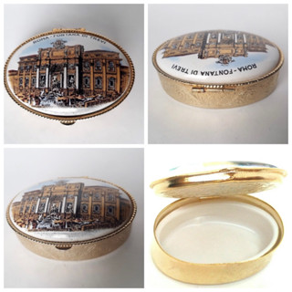 เก่าเก็บ ตลับใส่ยา กล่องใส่เครื่องประดับ PILL BOX SOUVENIR /Trinket Box Roma Fontana Di Trevi Italy Ceramic planchet