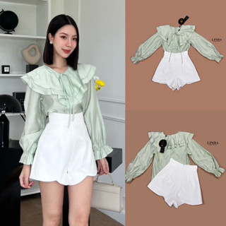 set เสื้อพร้อมกางเกงสีเขียวมิ้นน่ารักสดใส