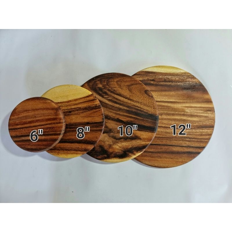 เขียงไม้กลม แบบเรียบ ถาดรองอบพิซซ่า ไม้จามจุรีไม้แท้ 100% ขนาด 6" 8" 10" 12" นิ้ว อเนกประสงค์ ใช้สับ หั่น เสริฟอาหาร