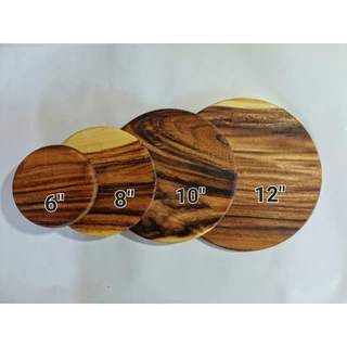 เขียงไม้กลม แบบเรียบ ถาดรองอบพิซซ่า ไม้จามจุรีไม้แท้ 100% ขนาด 6" 8" 10" 12" นิ้ว อเนกประสงค์ ใช้สับ หั่น เสริฟอาหาร