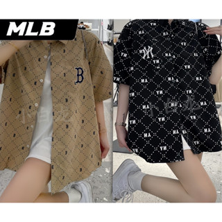 พร้อมส่ง เสื้อเชิ้ต ผ้าไหมอิตาลี ปักอก NY ป้ายmlb