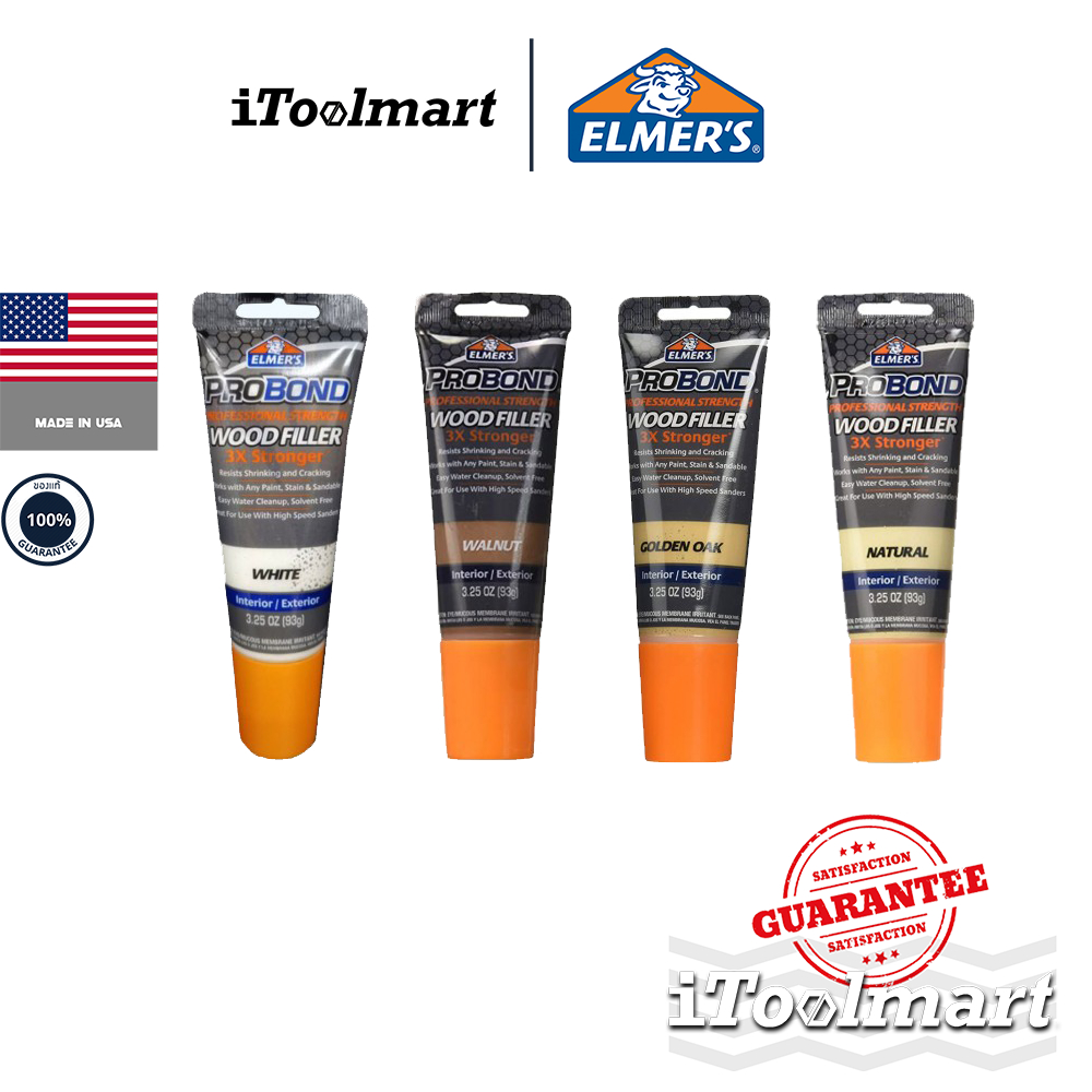ELMER'S Probond Wood Filler สีโป๊วไม้ วูดฟิลเลอร์ ขนาด 3.25 ออนซ์ (93 มล.) มีสีให้เลือก