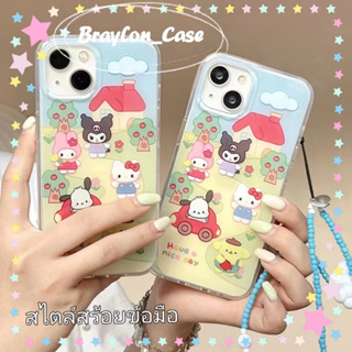 🌷Braylon🌷ขอบเต็ม ป้องกันการหล่น iphone 11 14 pro max พร้อมโซ่ การ์ตูน Hello Kitty คุโลมิ น่ารัก case for iPhone 12 13