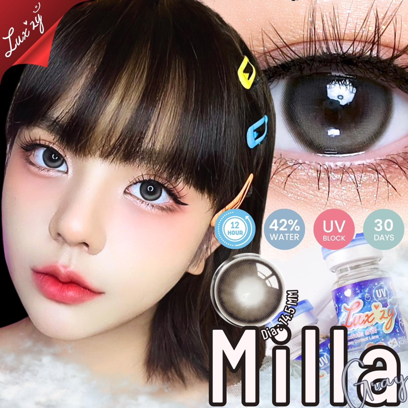 บิ๊กอายสีเทา,สีน้ำตาล สายตาปกติเเละค่าสายตาสั้น Milla คอนเเทคเลนส์สีเทา Luxzylens กรองเเสงUV ✅สินค้าพร้อมส่ง✅