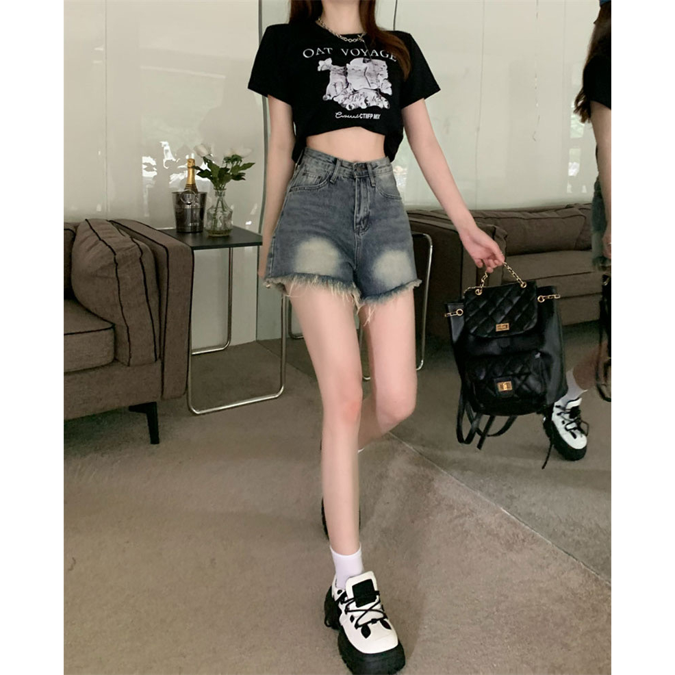 กางเกงยีนส์ผู้หญิงขาสั้น กางเกงยีนส์แต่งปลายขาดขาสั้น366 - รูปที่ 5