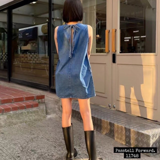 🇰🇷New🇰🇷  Korea denim dress Dressยีนสีเข้มทรงเรียบๆ ดีเทลแต่งผูกหลัง