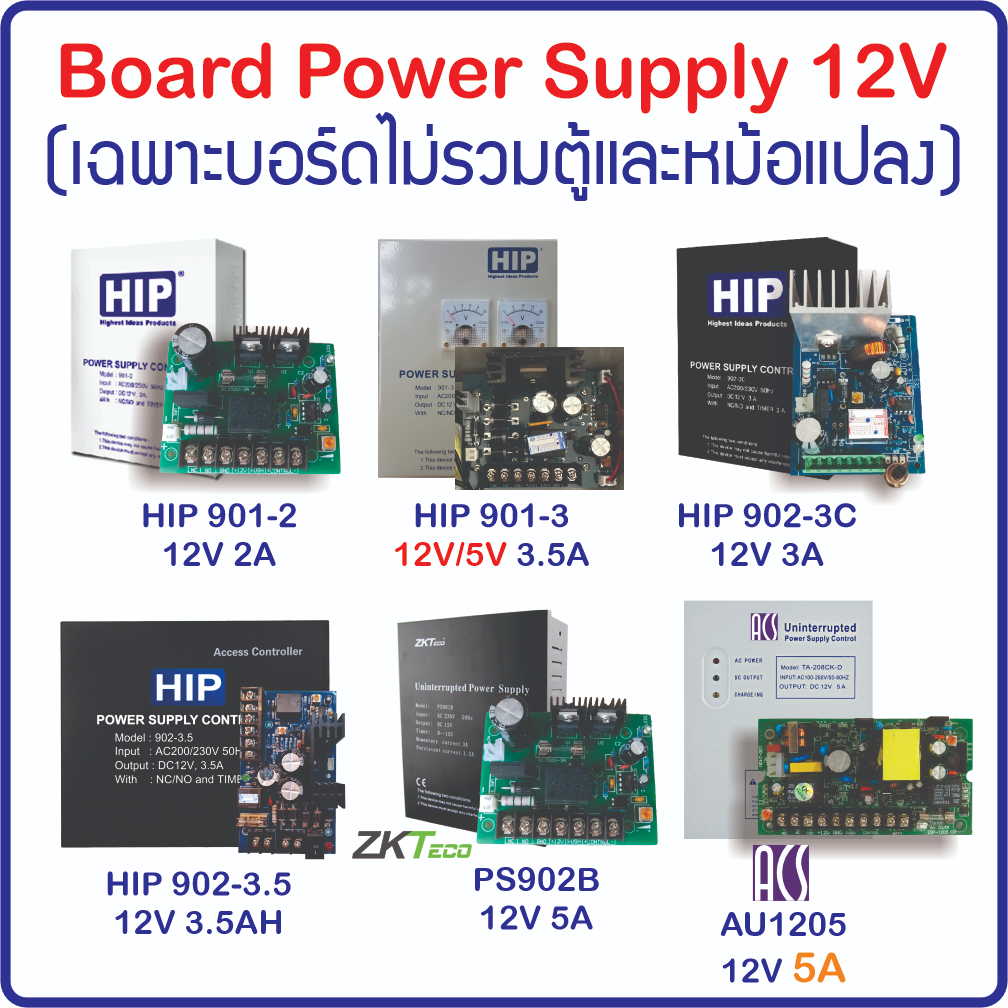 HIP Power Supply Circuit Board บอร์ดภาคจ่ายไฟชุดกลอน HIP และ ZKTeco 12V2A 12V3A 12V3.5A Wiegand Controller UPS