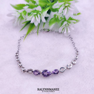 BL002 สร้อยข้อมือพลอยอเมทิสต์แท้ ( Amethyst ) ตัวเรือนเงินแท้ 925 ชุบทองคำขาว ฟรีไซส์ 14.5 -17.5 , 15.0 - 20.0 cm