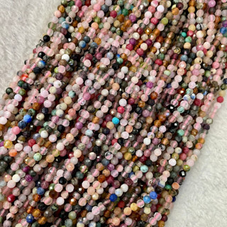 รวมหินธรรมชาติ หินนำโชค (Mix natural stone beads) 3 mm เจียเหลี่ยม เส้นยาว