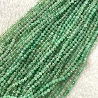 สตอเบอรี่ควอตซ์ สีเขียว (Green Strawberry Quartz) 3 mm เจียเหลี่ยม เส้นยาว