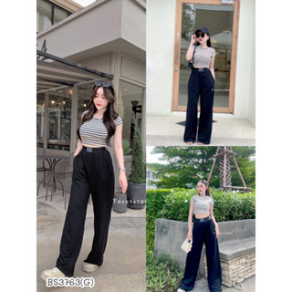 BS3763  เซทเสื้อครอปริ้ว สุดปัง มาพร้อมกางเกงขายาว แต่งขอบเอว กาเบ กาเบ สุดฮิต ใส่สบาย เนื้อดีระบายอากาศดี  ทรงปล่อยๆที่