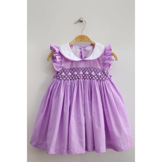 (สีม่วง) สม็อคเดรสสุดน่ารัก Baby girl dress smocked, Memory Lanes Kidswear Brand