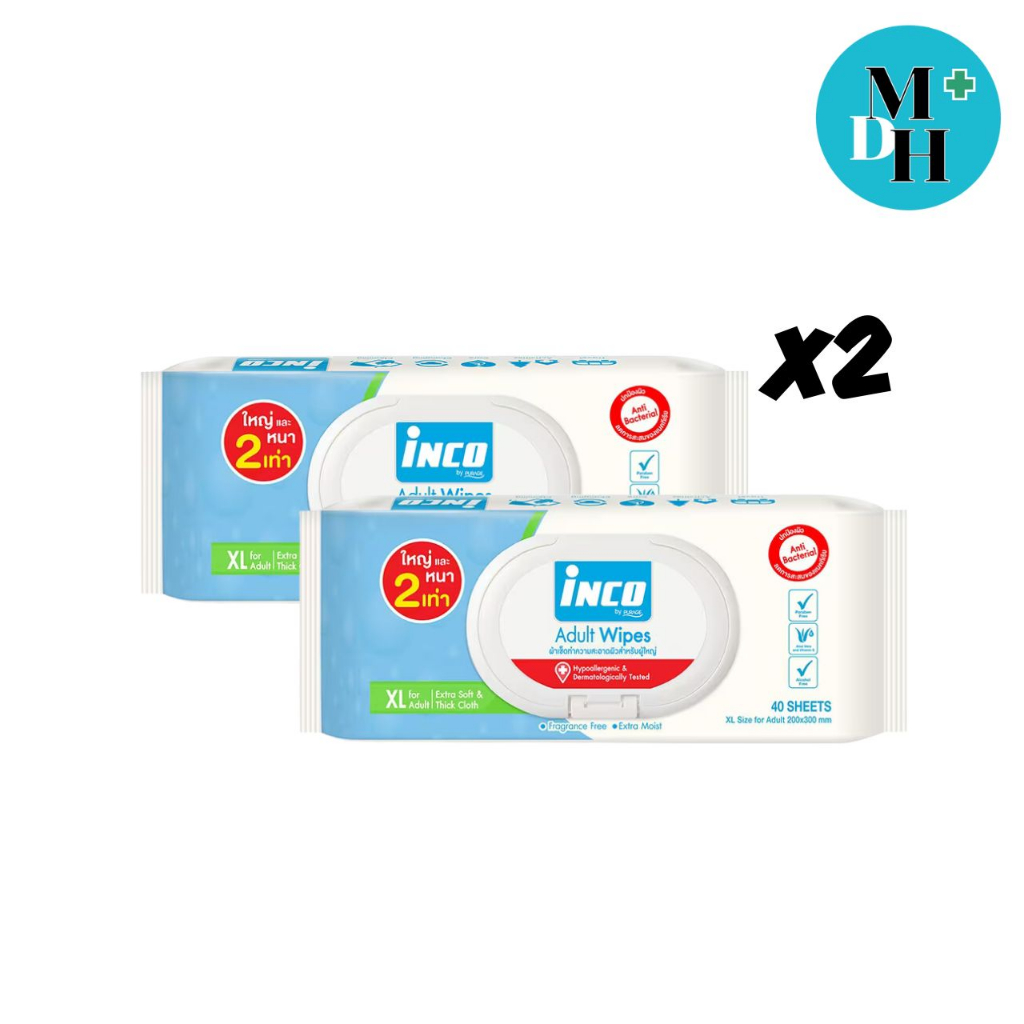 ซื้อ 1 แถม 1 Inco Adult Wipes ผ้าเปียกเช็ดผิวผู้ใหญ่ แบบมีฝาปิด 40แผ่น.