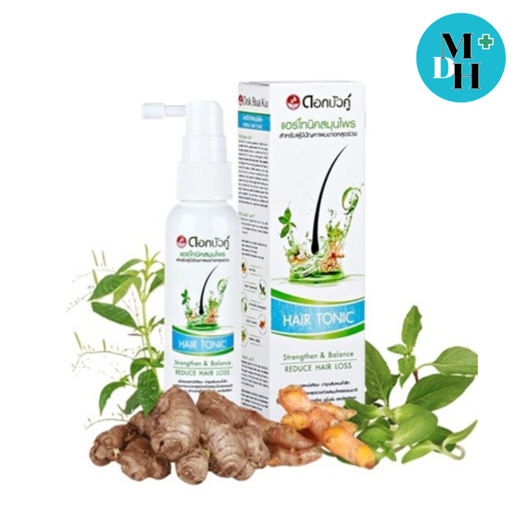 Dokbuaku Herbal Hair Tonic ดอกบัวคู่ แฮร์โทนิค สูตรเข้มข้น ไม่ต้องล้างออก ลดผมร่วง กระตุ้นการงอกของผม ขนาด 60 ml 18929