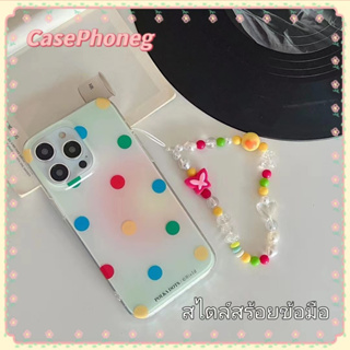 🍑CasePhoneg🍑สไตล์สร้อยข้อมือ ป้องกันการหล่น ขอบเต็ม iPhone 11 14 pro max ลายจุด เส้นขอบโปร่งใส case for iPhone 12 13