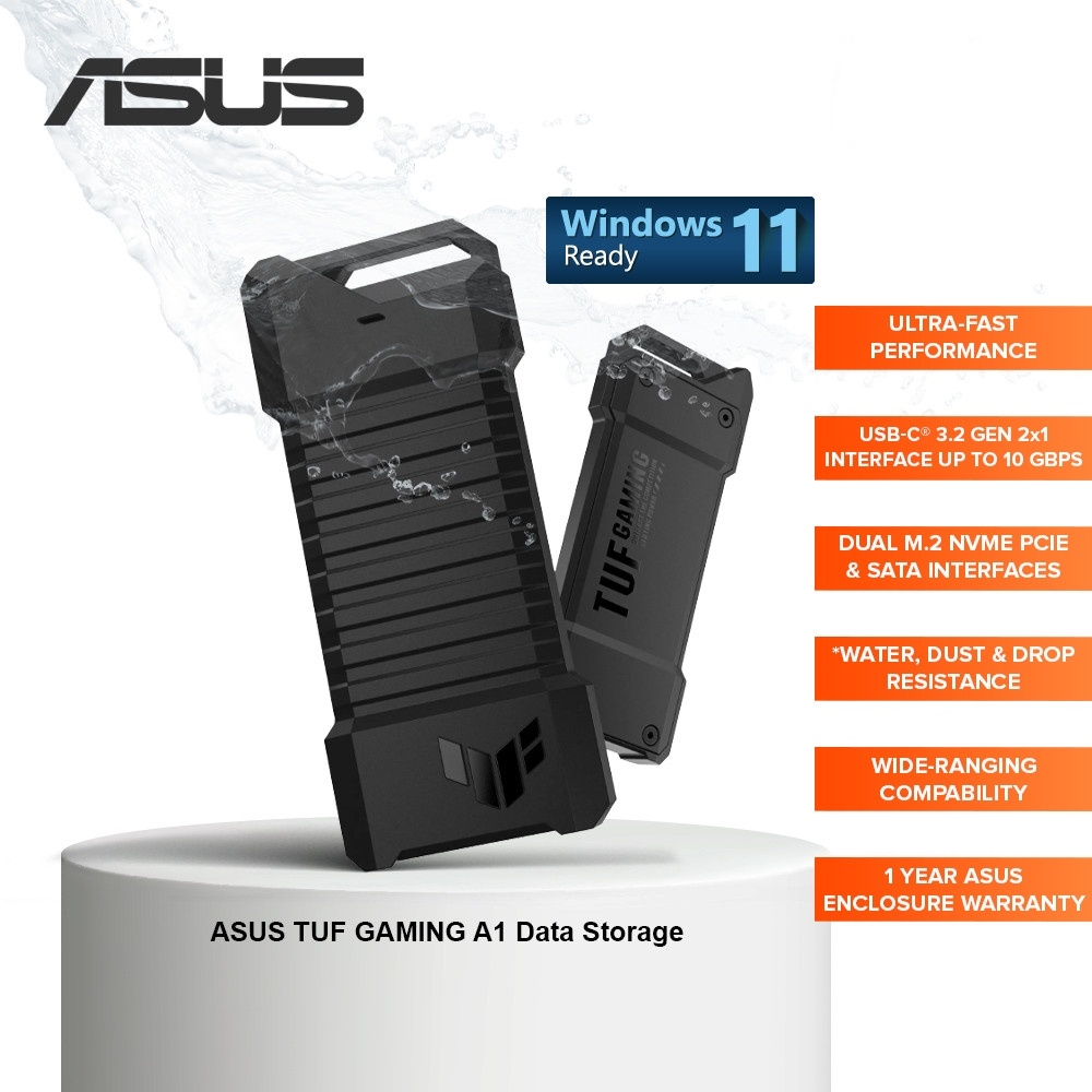 ⚡️กล่องใส่เอ็มดอททู⚡️ASUS TUF Gaming A1 USB-C 3.2 Gen 2x1 SSD enclosure, M.2 NVMe PCIe and SATA inte