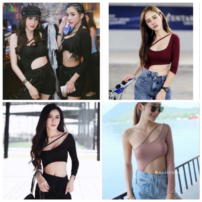 mnv_shop bodysuit เว้าเอวแขนยาวเบี่ยงไหล่ แต่งสายคาดอก แช่บมากค่าแม่รุ่นนี้ ลุกเป็นไฟแน่นอนค่าาาา (JJ6)