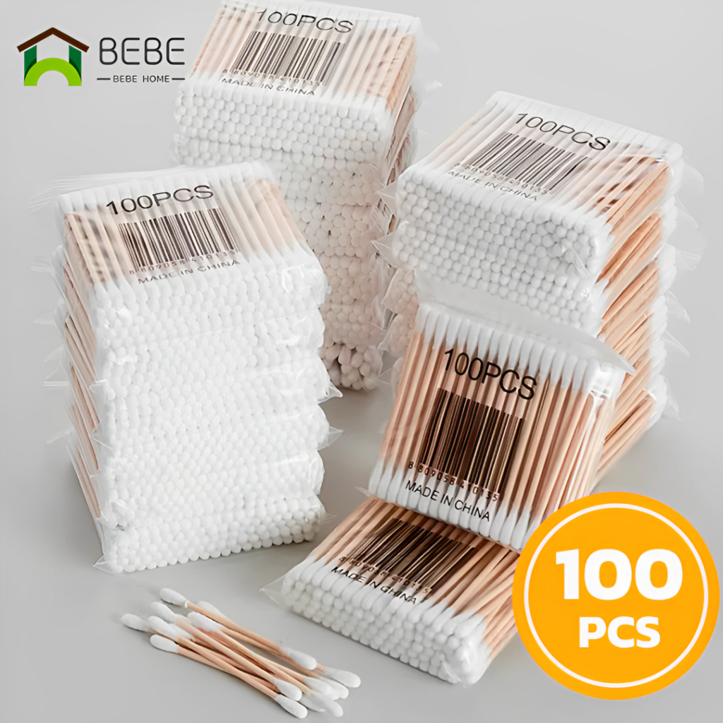 ราคาส่ง คอตตอนบัด 100 (แพ็คเดี่ยว) สำลีปั่นหูด้ามไม้ สำลีไม้ สำลีก้าน สำลีเช็ดเครื่องสำอาง Cotton Buds คัตตั้นบัดส์