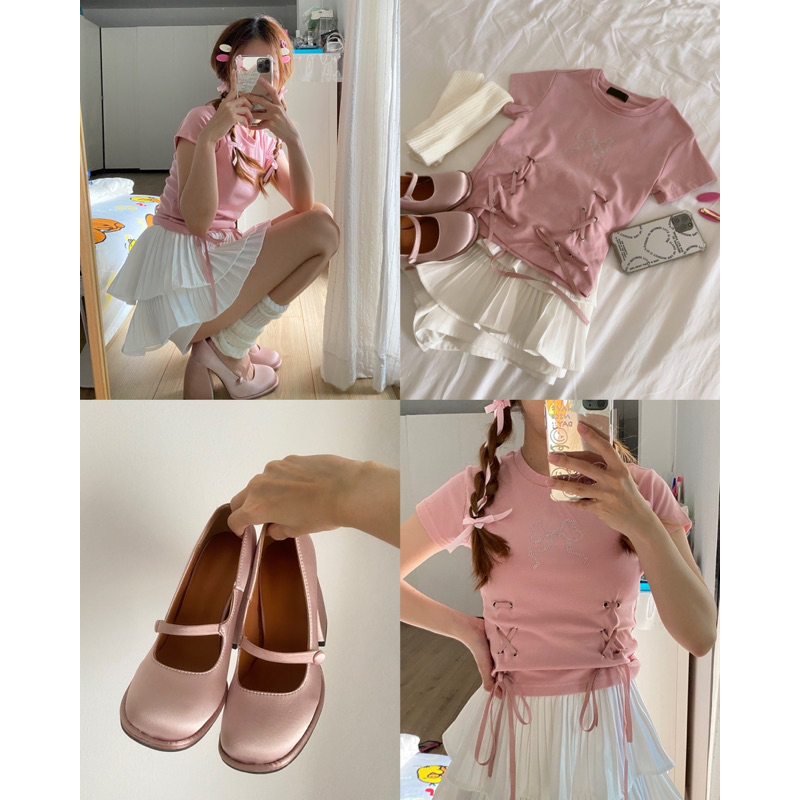 REYNÉ T01006 | เสื้อรุ่น Ribbon baby Tee - shirt เสื้อผูกเชือกข้างลำตัว