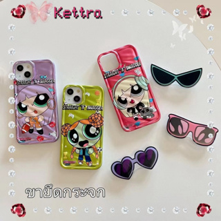 💜Kettra💜รูปหัวใจ ขาตั้ง ถอดได้ ป้องกันการหล่น iPhone 11 14 pro max การ์ตูน พาวเวอร์พัฟฟ์เกิลส์ case for iPhone 12 13