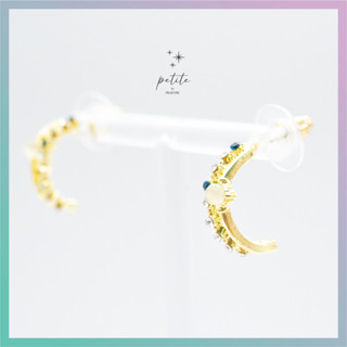 [petite by PRAKYRE] Starring Line Earring - ต่างหูเส้นคู่ประดับด้วยเพชรและหินสีต่างๆ สไตล์เกาหลี ใส่ได้บ่อย