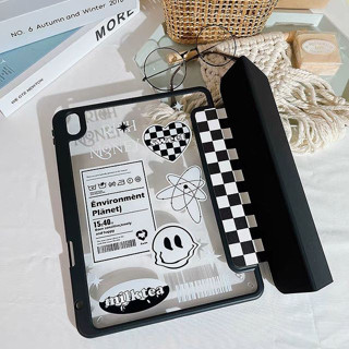 🔥พร้อมส่ง🔥 เคสไอแพด Gen9 10.2 Air5 อะคริลิค checkerboard ช่องใส่ปากกาขวา Acrylic เคส ipad Pro11 air4 10.9 air3 Gen6 9.7