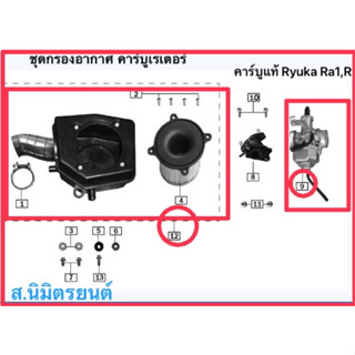 คาร์บูเรเตอร์,ชุดหม้อกรองอากาศแท้ Ryuka Ra1,R