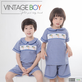 SMOCK003 Smock BOY งานสม้อกเสื้อ+กางเกงลูกชายงานปักฉลาม handmadeงานดีมาก