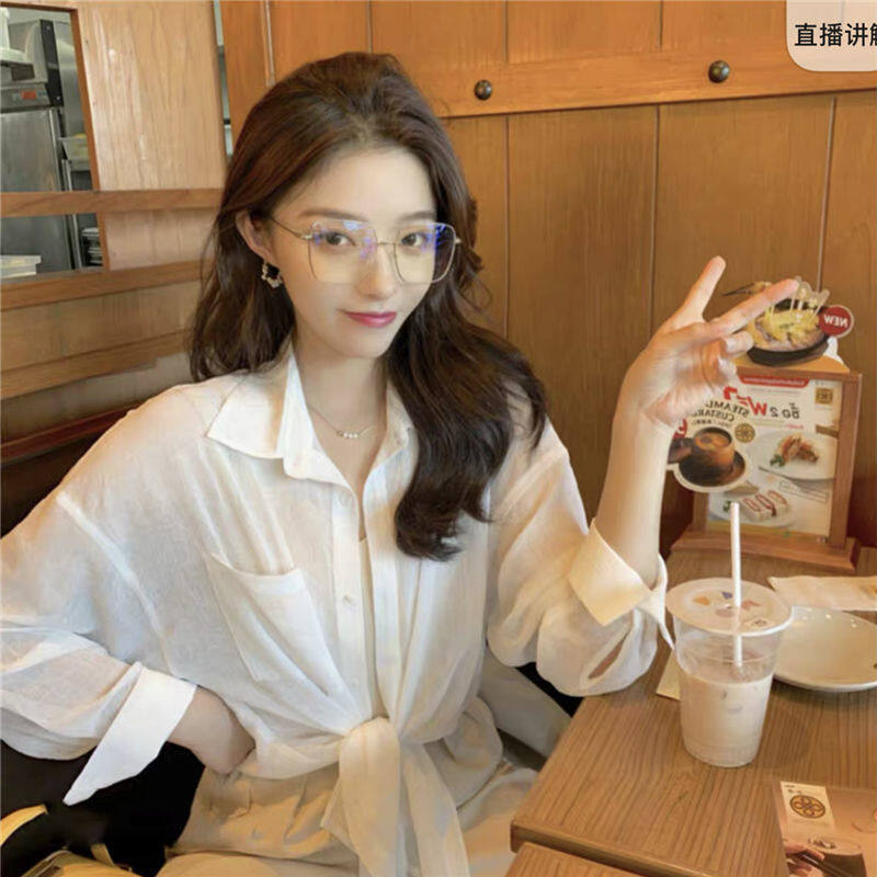 พร้อมส่ง MC7712 เสื้อเชิ้ตผ้าลินินผู้หญิง คอปกแขนยาว ป้องกันรังสียูวี ทรงหลวม มี4สี Linen ฟรีไซส์