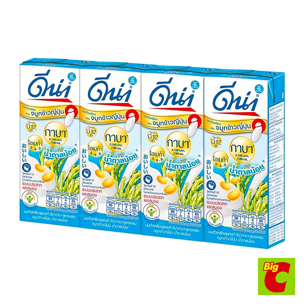 ดีน่า กาบา นมถั่วเหลืองยูเอชที สูตรผสมจมูกข้าวญี่ปุ่น น้ำตาลน้อย เจ 180 มล. แพ็ค 4