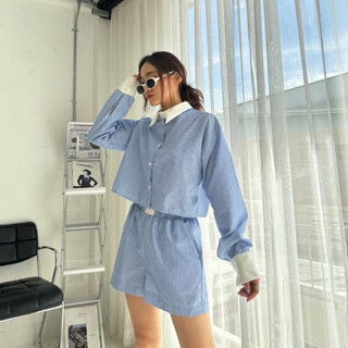 Maynita - (ใส่โค้ด WYGCRX ลด 65) Striped shirt &amp; shorts set