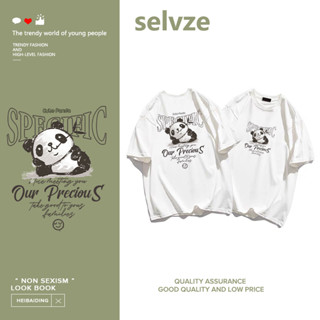 SELVZE （พร้อมส่งจากกทม มาถึงใน 3วัน）print T-shirt เสื้อยืดแขนสั้นพิมพ์ลายหมีแพนด้าที่เรียบง่าย T0433