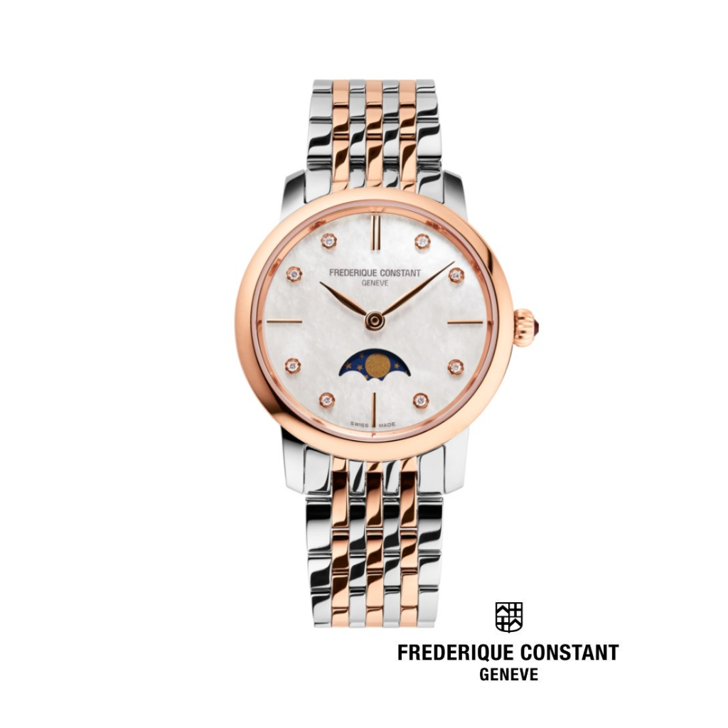 Frederique Constant Quartz FC-206MPWD1S2B Moonphase Diamonds Slimline Ladies Watch