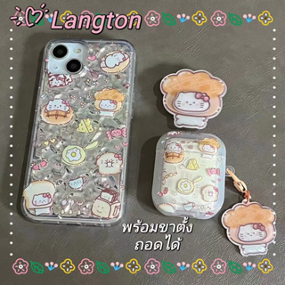 🌈Langton🌸ขาตั้ง ถอดได้ การ์ตูน Hello Kitty iphone 11 14 pro max เส้นขอบโปร่งใส ป้องกันการหล่น case for iPhone 12 13