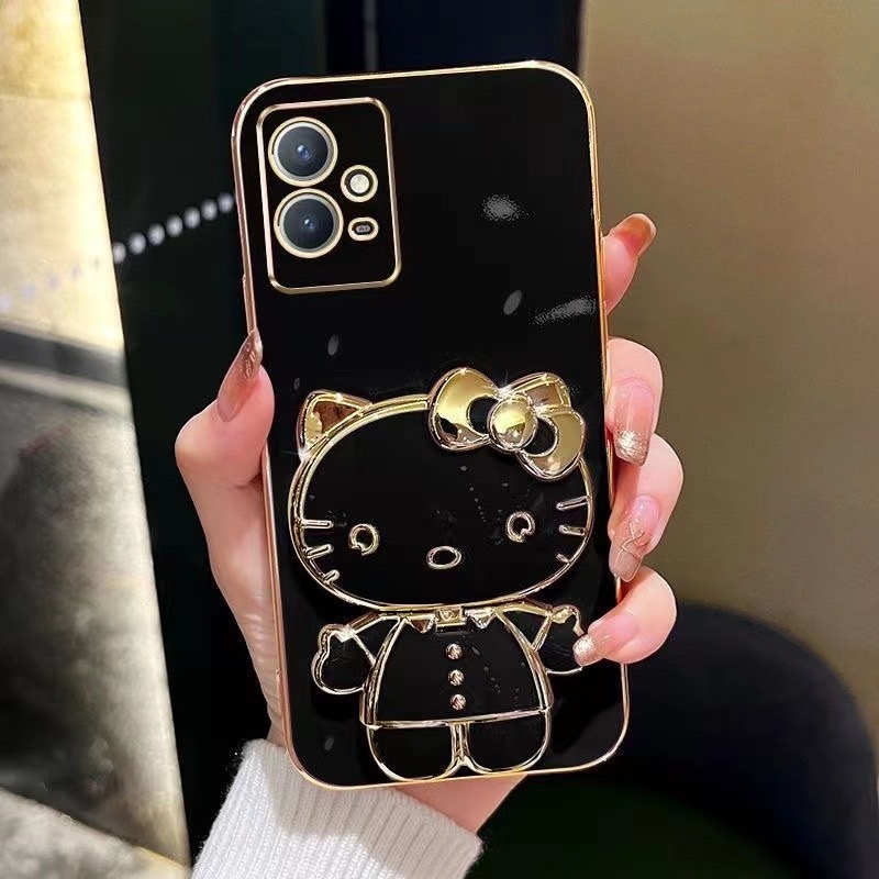 เคส คิตตี้ กระจก ตั้งได้ สำหรับ VIVO Y21 Y33S Y33T T1X Y15S Y01 Y01A Y71 ลายน่ารัก  กระจก ตั้งได้ หมุนได้