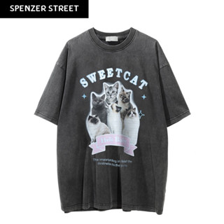 Spenzer.street | 🖤 Sweet cat tee โอเวอร์ไซส์ เสื้อผ้าสตรีท เกาหลี y2k แฟชั่น ทราวิส 2pac ฮิต 2023 มาใหม่