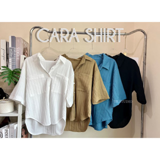 CARA SHIRT  เสื้อเชิ้ตเเขนสั้น  เเต่งกระเป๋าคู่ ทรงเเขนใหญ่ ดูเก็มีสไตล์เว่อร์