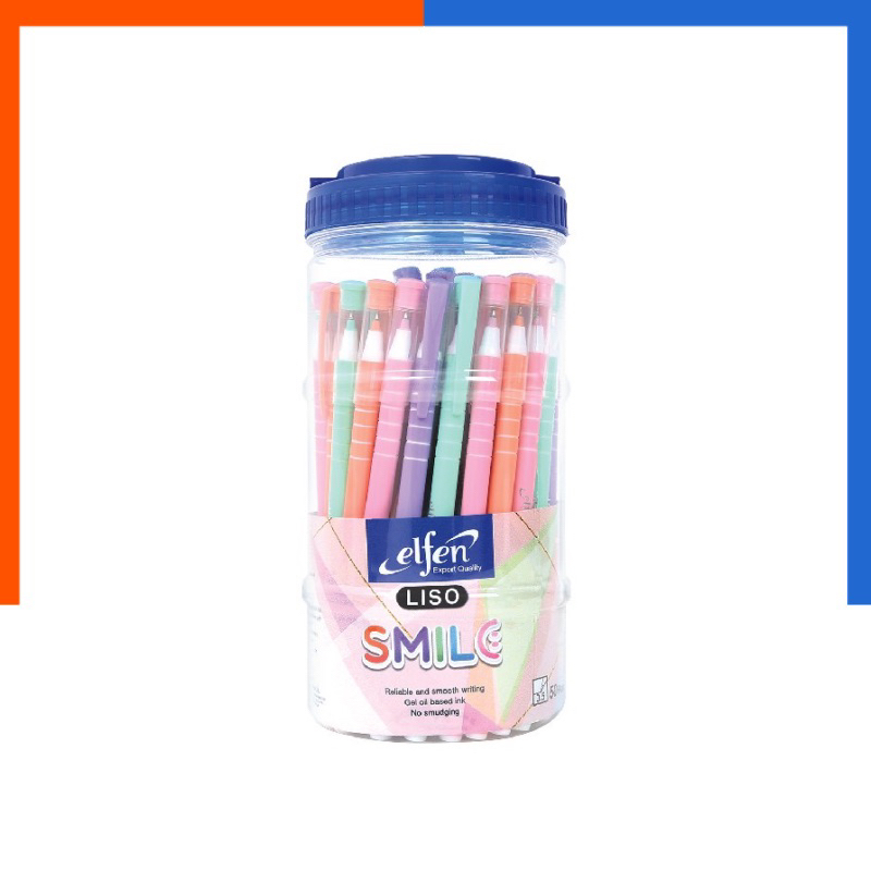 ปากกาลูกลื่น Liso smile แพค 12ด้าม/50ด้าม 0.5mm. Elfen ปากกา ปากกาลูกลื่น ลิโซ่สมายล์ น้ำเงิน 0.5 US