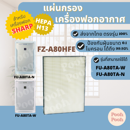แผ่นกรองเครื่องฟอกอากาศ Sharp FZ-A80HFE สำหรับเครื่องรุ่น FU-A80TA-W / FU-A80TA-N