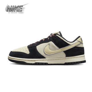 Nike Dunk Low "Black Suede" รองเท้าผ้าใบสีดำและสีขาวกันลื่นที่ทนต่อการสึกหรอของแท้ 100%