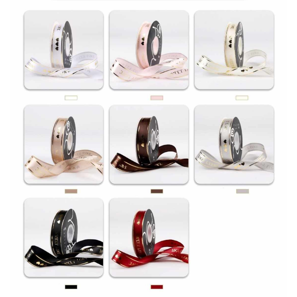 ริบบิ้นผ้าซาตินลาย SWEET LOVE ลายพิมพ์สีทอง กว้าง 2.5 ซม. ยาว 40 หลา (สินค้าพร้อมส่ง) ริบบิ้นผูกกล่องของขวัญ กล่องเค้ก - รูปที่ 6