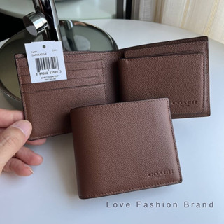 👑Fashionbrand100%👑✅แถมฟรี กล่อง สีน้ำตาลอย่างดี COMPACT WALLET IN SPORT CALF LEATHER F74991 74991 Dark saddle