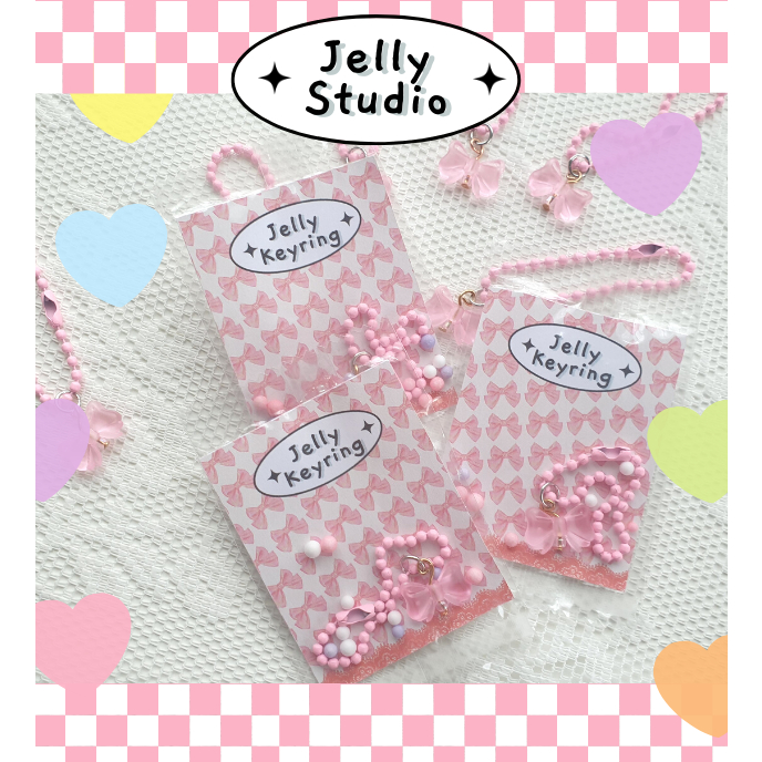 *พร้อมส่ง* พวงกุญแจริบบิ้นโบวสีชมพู พร้อมโซ่ไข่ปลาหวานนนนกรุบ